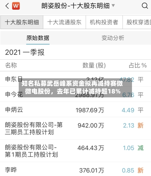 知名私募武岳峰系资金拟再减持赛微微电股份，去年已累计减持超18%-第2张图片