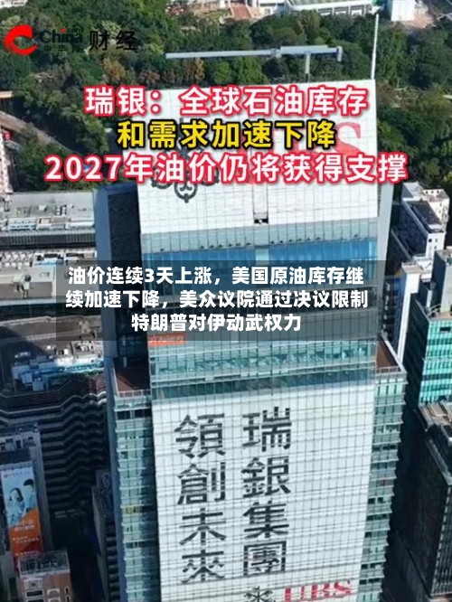 油价连续3天上涨，美国原油库存继续加速下降，美众议院通过决议限制特朗普对伊动武权力