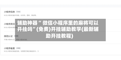辅助神器“ 微信小程序里的麻将可以开挂吗”(免费)开挂辅助教学(最新辅助开挂教程)